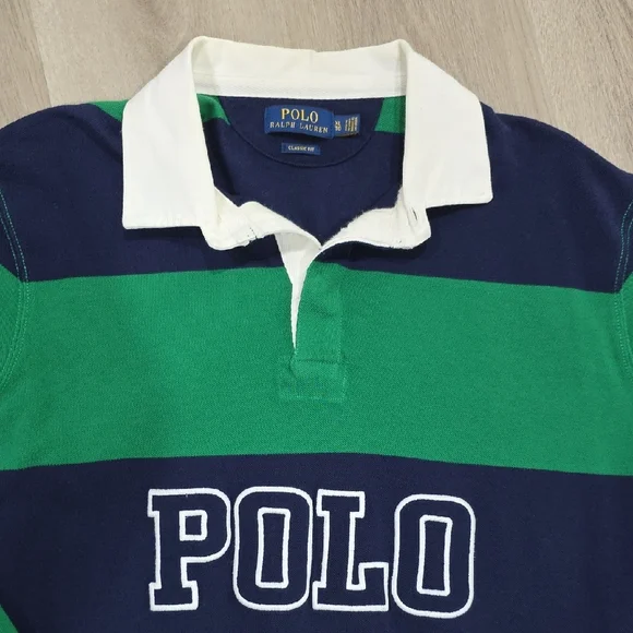 Polo by Ralph Lauren Green and Blue Striped Rugby - Picture 2 of 5